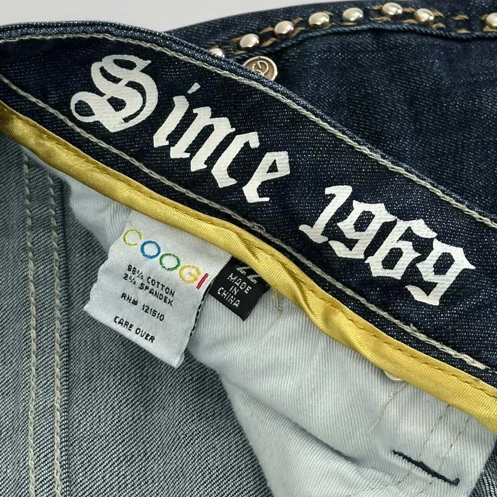 Coogi Jeans Womens 22 (44x33.5) Blue Dark Wash Straight High Rise Studded Denim